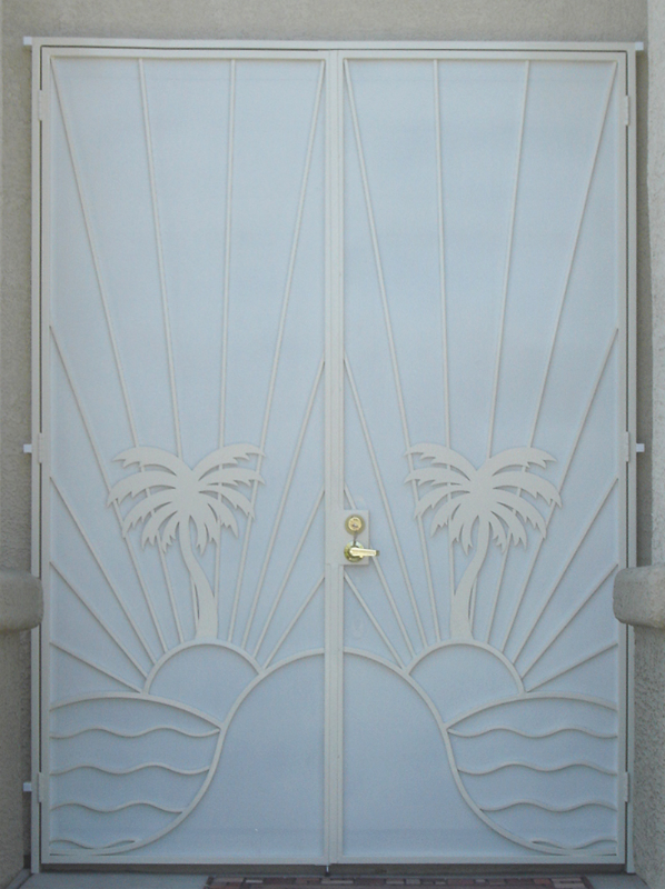 Nature Inspired Double Security Door - Item Sandy Beaches FD0059 Wrought Iron Design In Las Vegas