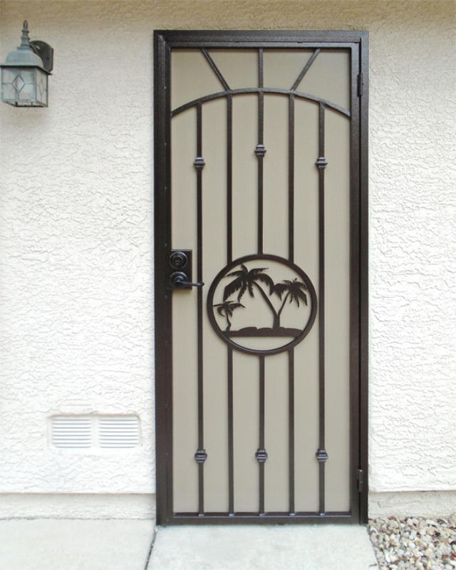 Nature Inspired Security Door - Item The Palms SD0222BB_Brown-Beige Wrought Iron Design In Las Vegas