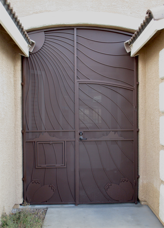 Plasma-Cut Desert Vista Entryway Door - Item EW0392A Wrought Iron Design In Las Vegas