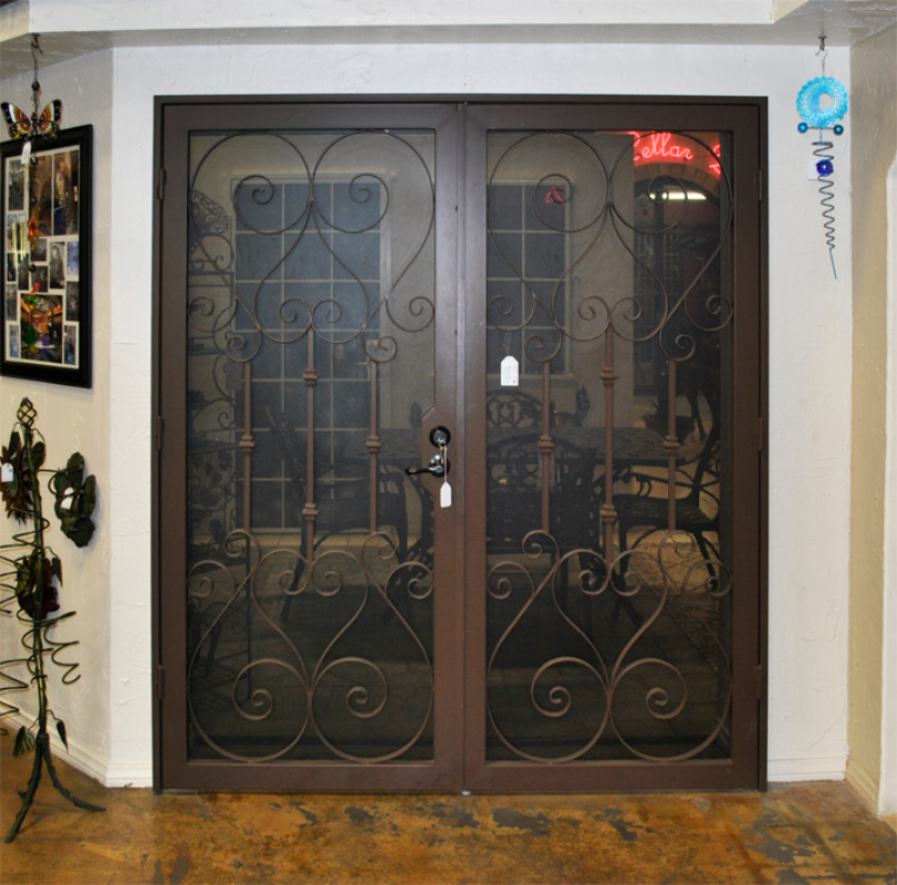 Scrollwork Double Security Door - Item Biscay FD0037A Wrought Iron Design In Las Vegas