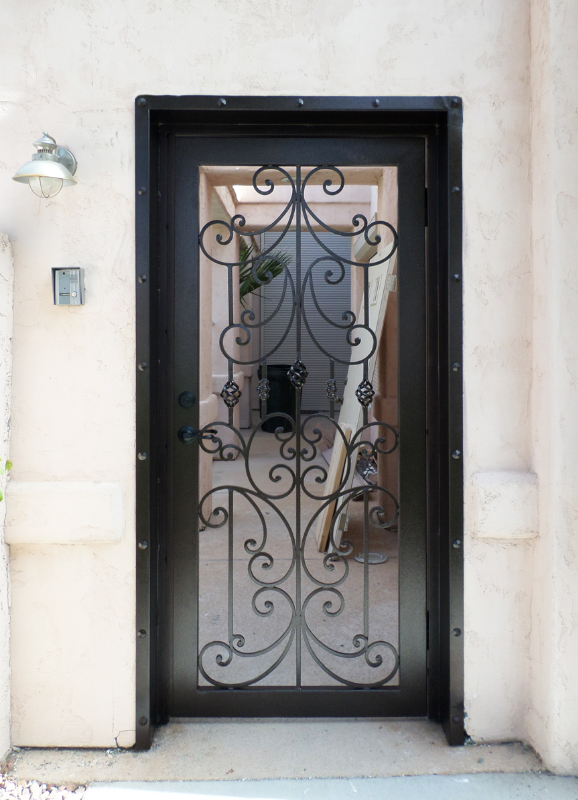 Scrollwork Papillion Entryway Door - Item EW0086B Wrought Iron Design In Las Vegas