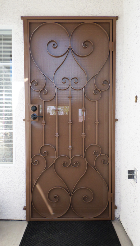 Scrollwork Security Door - Item Biscay SD0153A_Brown Wrought Iron Design In Las Vegas