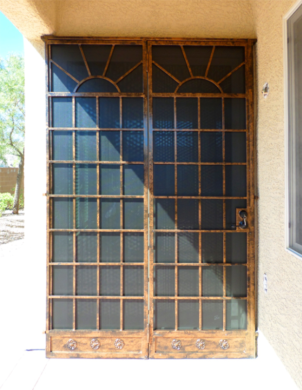 Solar Style Security Sunrise Screen Door - Item FD0084 Wrought Iron Design In Las Vegas
