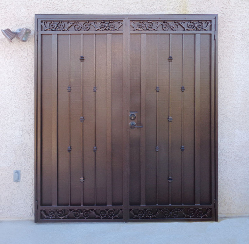 Traditional Double Security Door - Item Santiago FD0032_Brown Wrought Iron Design In Las Vegas