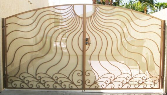 A wrought iron gate guarding a business.