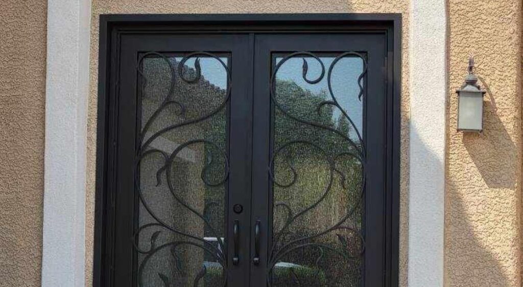 A wrought iron security door that can be enhanced with technology.