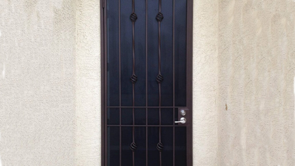 A wrought iron security door for an apartment.