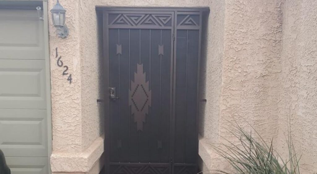 A wrought iron security door.