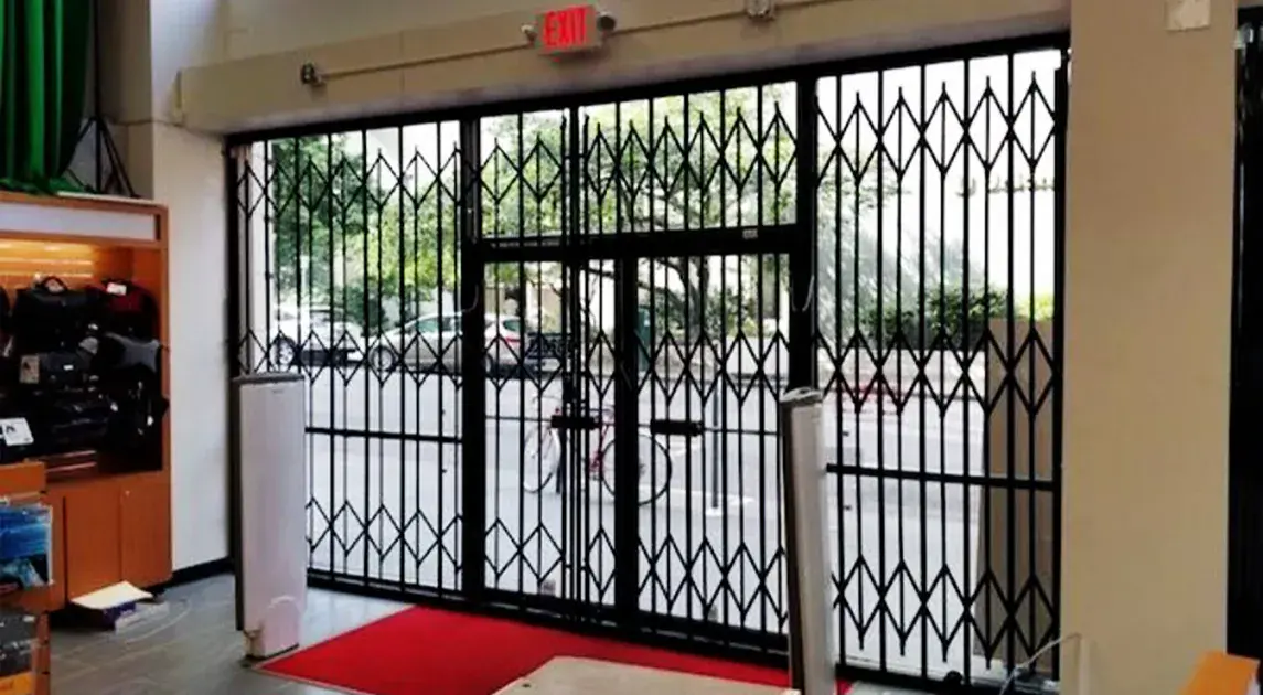 Dark finish iron security gate installed for a Las Vegas Business.