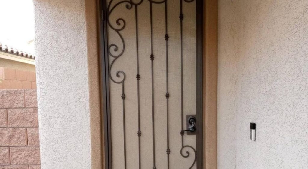 A wrought iron security door.